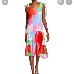 Tanya Taylor Multicolor V-neck Colorblock Donatella Drop Waist Midi Dress XS